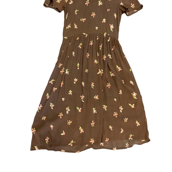 CHRISTY DAWN Brown Orange Yellow Floral Print Boho Knee Length Dress-Size Medium - Picture 7 of 16